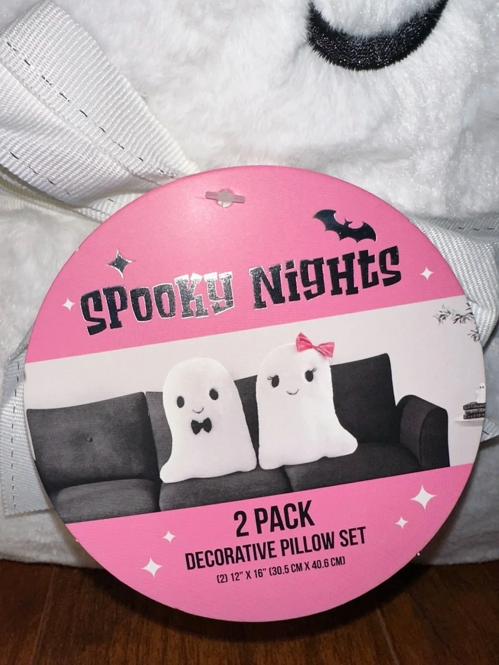 Cute Ghost Couple Faux Fur Pillow Set of 2 with Pink Bow & Black Bowtie